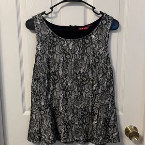 Elle Black and White Lace Peplum Blouse Size XL